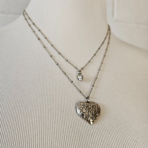 Betsey Johnson Jewelry - y2k McBling Girly Feminine Goth Betsey Johnson Silver Heart Pendant Necklace